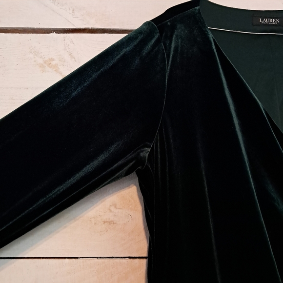 Ralph Lauren Women Dark Fern Green Velvet V Neck Knee Length Dress Size 16W - Picture 5 of 10